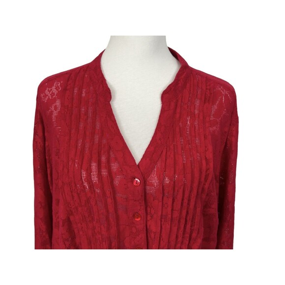 Style & Co Knit Top Blouse Plus Size 2X 3/4 Sleeves Mesh Pleated Red Work Top - Picture 2 of 10